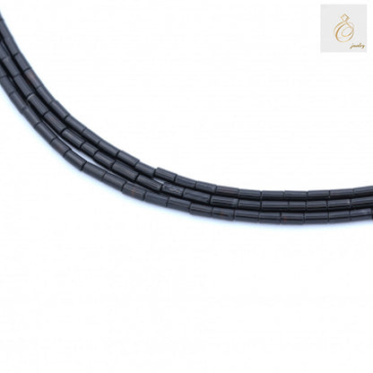 Black agate cylinder beads 4x8mm size on 38-40cm strand for jewelry making