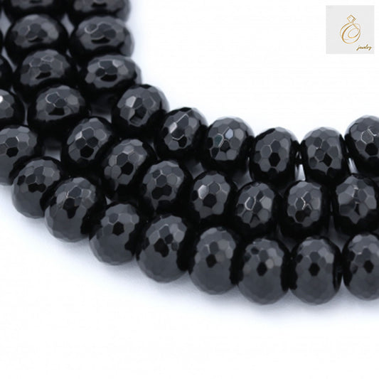 Black Agate Faceted Abacus Size 10x14mm 38-40cmStrand - Image