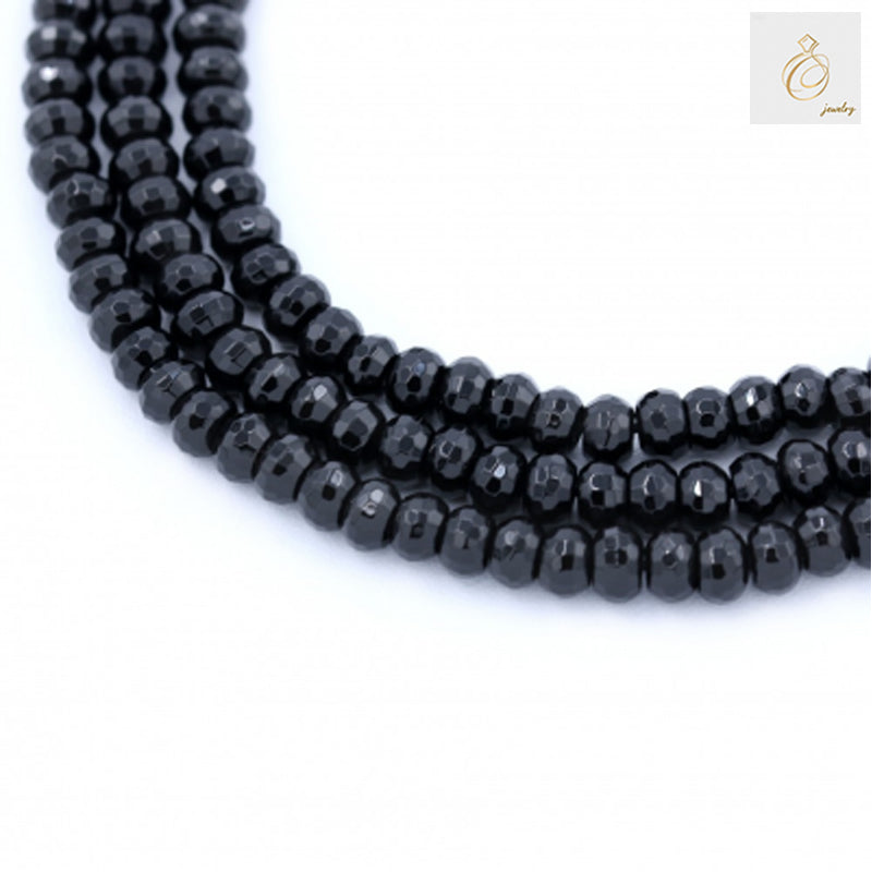 Black Agate Faceted Abacus Beads - 4x6mm, 38-40cm Strand