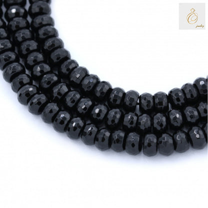 Black Agate Faceted Abacus Size 5x8mm 38-40cmStrand - Close-up view showing faceted black agate beads