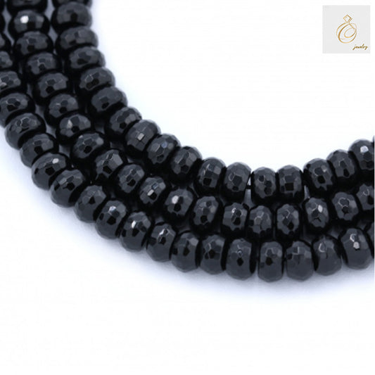 Black Agate Faceted Abacus Size 5x8mm 38-40cmStrand - Close-up view showing faceted black agate beads