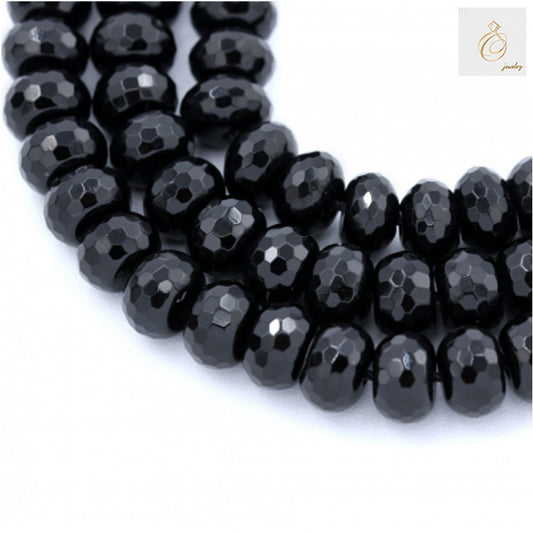 Black Agate Faceted Abacus Size 8x12mm 38-40cmStrand - Image
