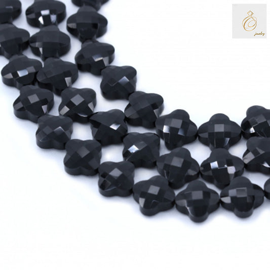 Black Agate Faceted Flower Beads - Side View
