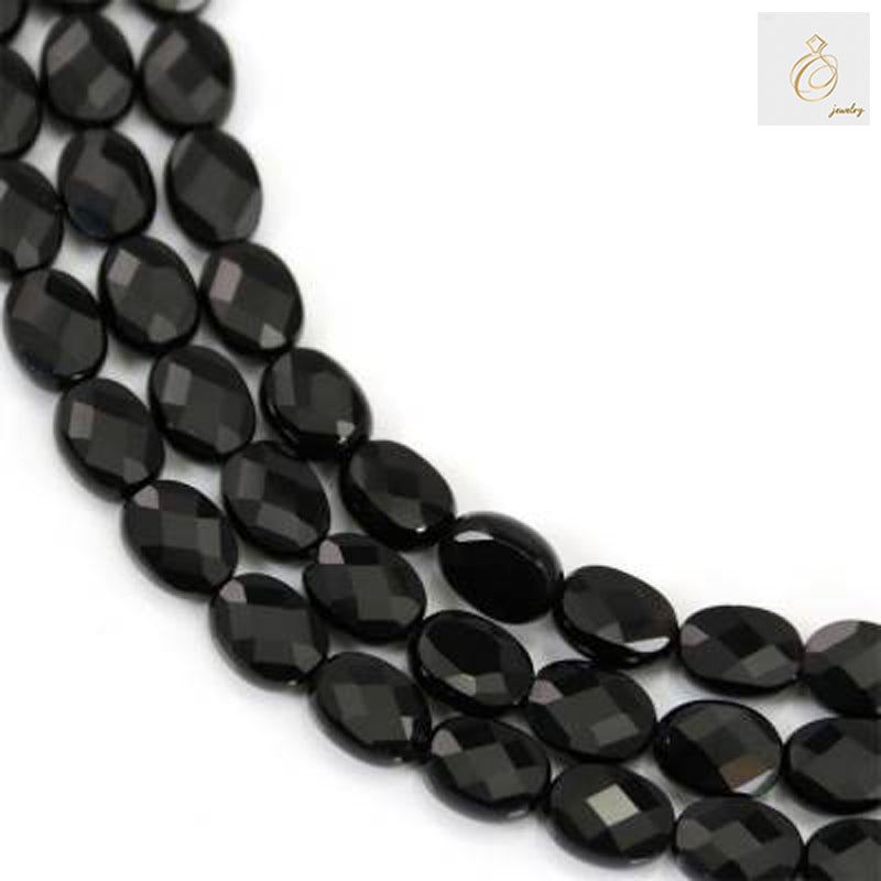 Black Agate Faceted Oval Gemstone - Luxury Jewelry Making Supply