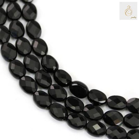 Black Agate Faceted Oval Gemstone - Luxury Jewelry Making Supply