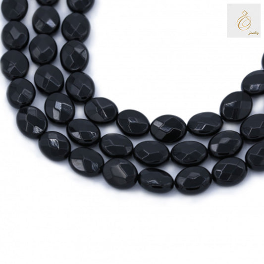 Black Agate Faceted Oval Beads - 8x10mm Size Detail View