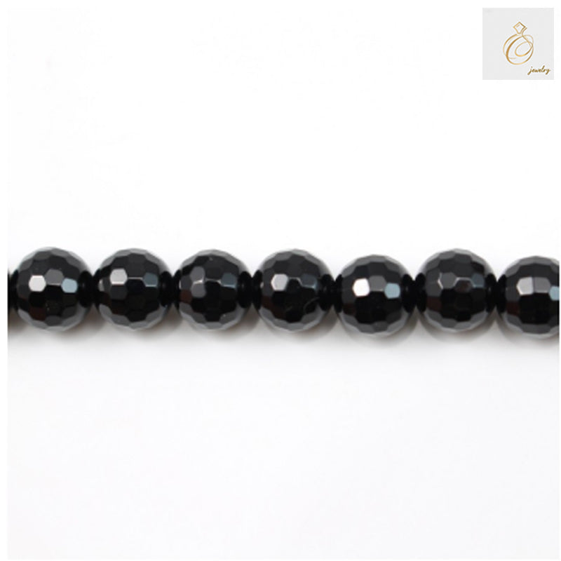 Black Agate Faceted Round Size 10mm 38-40cmStrand