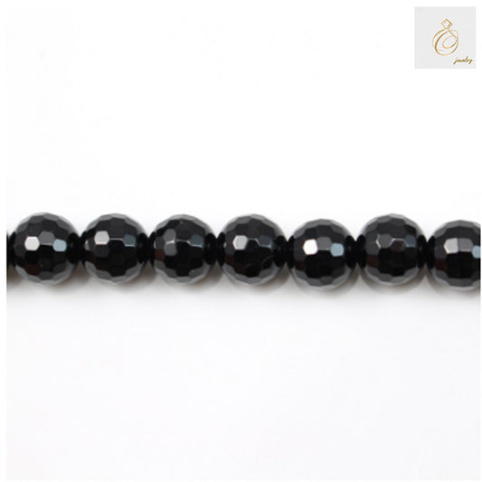 Black Agate Faceted Round Size 10mm 38-40cmStrand