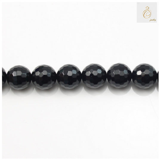 Black Agate Faceted Round Size 12mm 38-40cmStrand