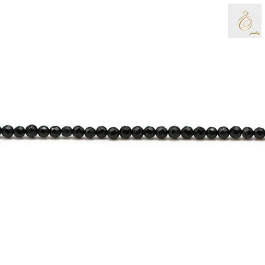 Black agate faceted round beads, 2.5mm size, displayed on 38-40cm strand for jewelry making