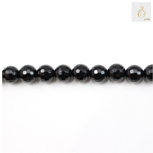 Black Agate Faceted Round Size 6mm 38-40cmStrand 9 - Spiritual Gemstone