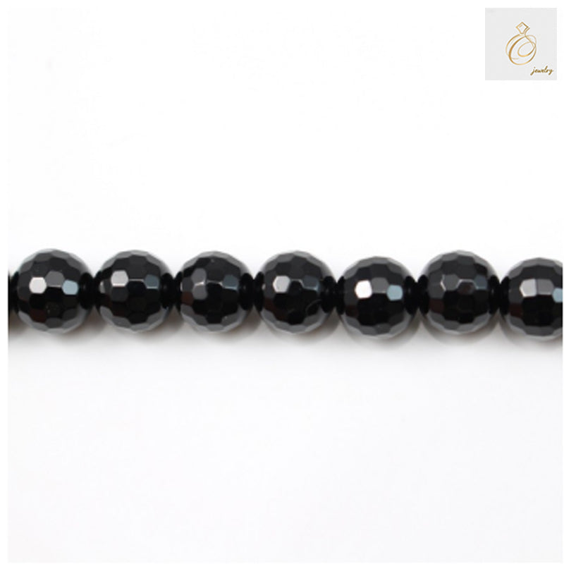 Black Agate Faceted Round Size 8mm 38-40cmStrand - Premium Quality