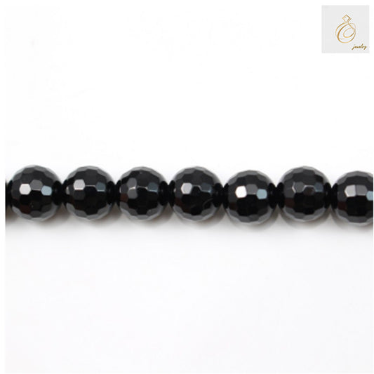 Black Agate Faceted Round Size 8mm 38-40cmStrand - Premium Quality