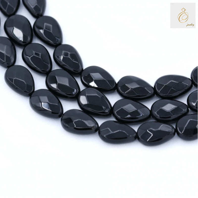Black Agate Faceted Teardrop Size 8x12mm 38-40cmStrand