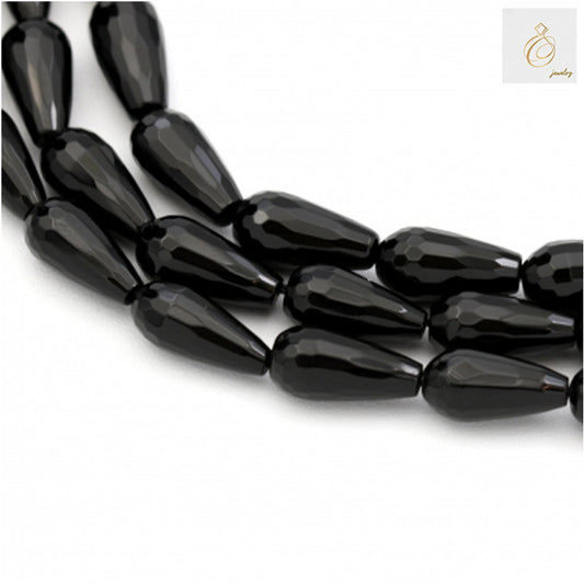 Black Agate Faceted Teardrop Strand - 11 Stones, 38-40cm Long