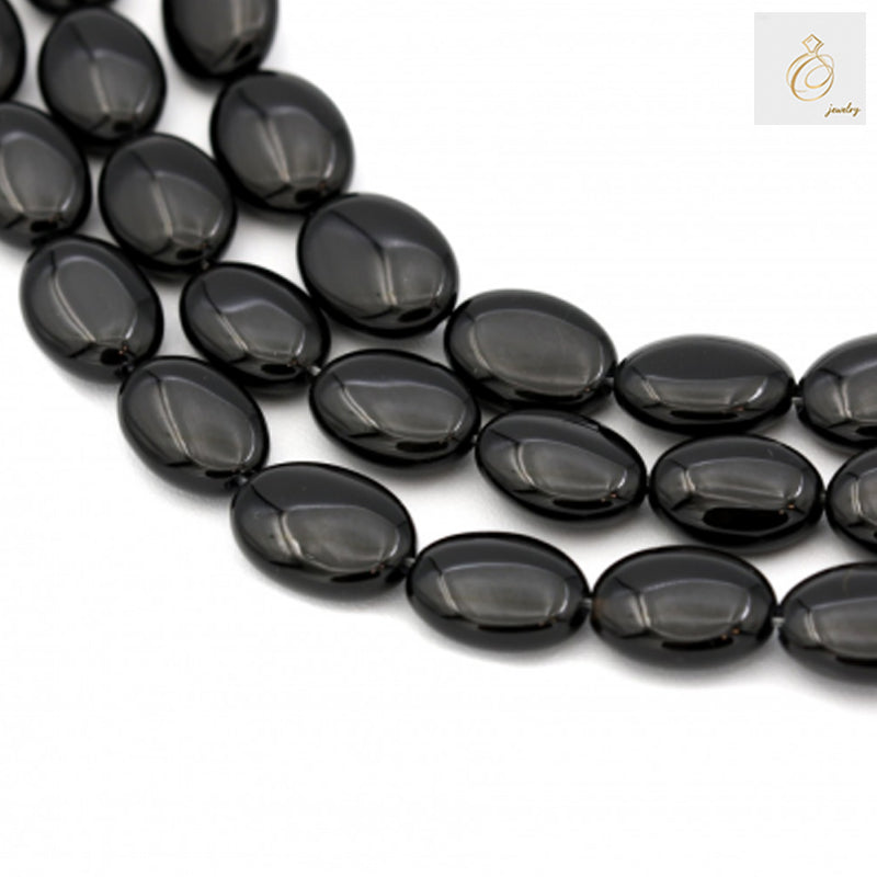 Black Agate Flat Oval Size 10x14mm 38-40cmStrand - Image