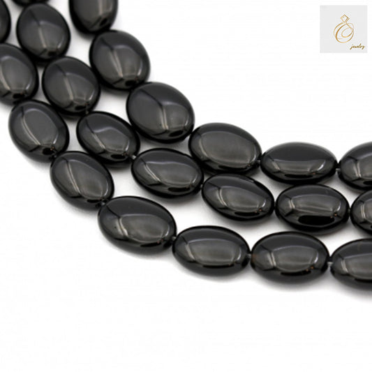 Black Agate Flat Oval Size 10x14mm 38-40cmStrand - Image
