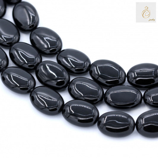 Black Agate Flat Oval Beads Strand - 13x18mm - 38-40cm Long