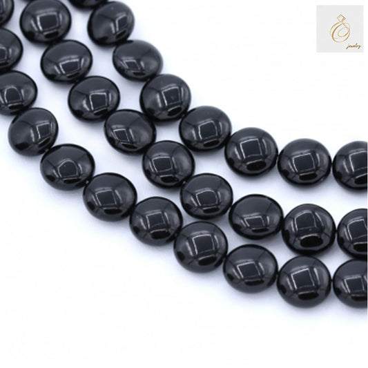 Black Agate Flat Round Beads - 10mm 38-40cmStrand | Gemstone Beads for Jewelry Making