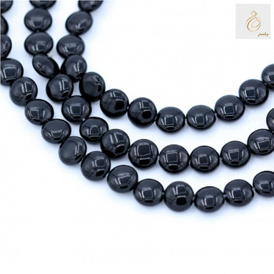 Black Agate Flat Round Size 8mm 38-40cmStrand - Premium Quality