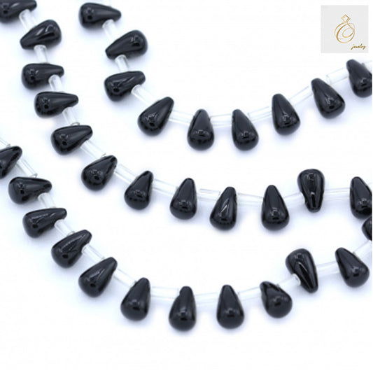 Black agate teardrop beads 5x8mm arranged in a circle, 38-40cm strand length, perfect for jewelry making