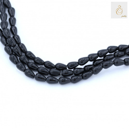 Black Agate Teardrop Strand - 4x6mm, 38-40cm long. Elegant semi-precious stone jewelry making material.