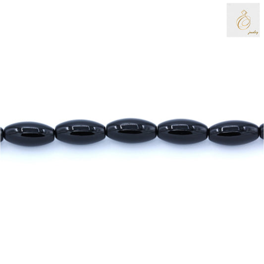 Black Agate Barrel Beads 10x20mm Close-up Detail - Natural Gemstone Strand