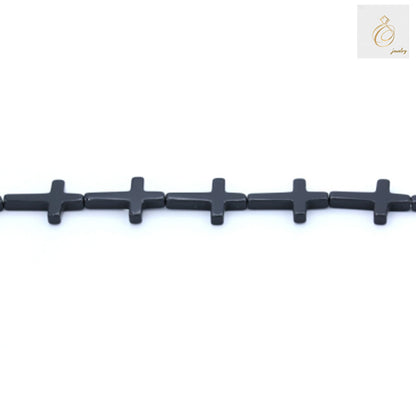 Black Agate Cross Detail - 38-40cm Healing Gemstone Beads