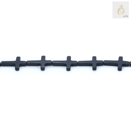 Black Agate Cross Detail - 38-40cm Healing Gemstone Beads