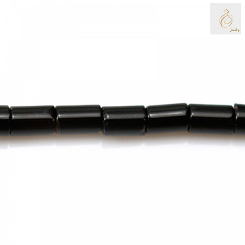 "Black Agate Cylinder beads close-up view showing 2.5x4mm size and quality finish"
