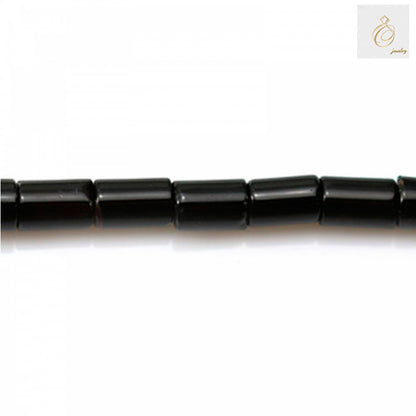 "Black Agate Cylinder beads close-up view showing 2.5x4mm size and quality finish"
