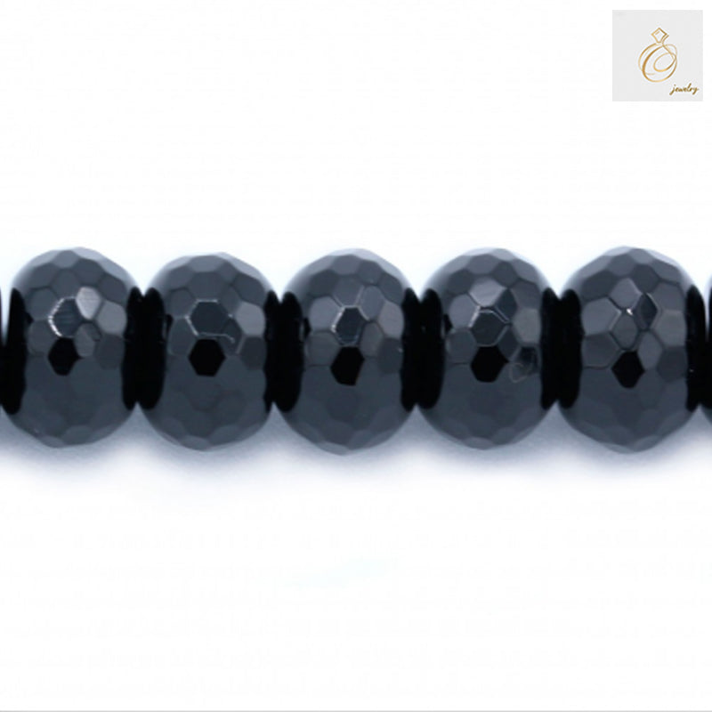 Black Agate Faceted Abacus Size 10x14mm 38-40cmStrand - Image