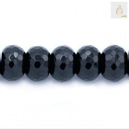 Black Agate Faceted Abacus Size 10x14mm 38-40cmStrand - Image