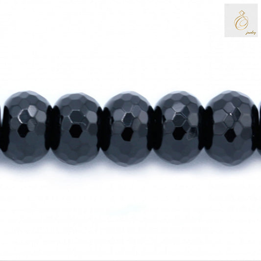 Black Agate Faceted Abacus Size 10x14mm 38-40cmStrand - Image