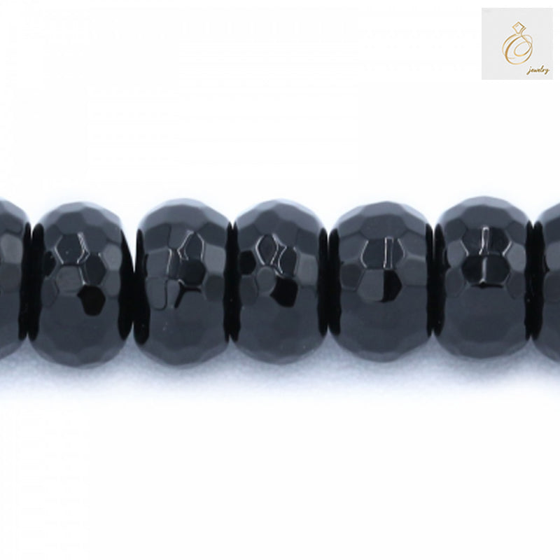 Black Agate Faceted Abacus Size 5x8mm 38-40cmStrand - Full strand display of black agate gemstone beads