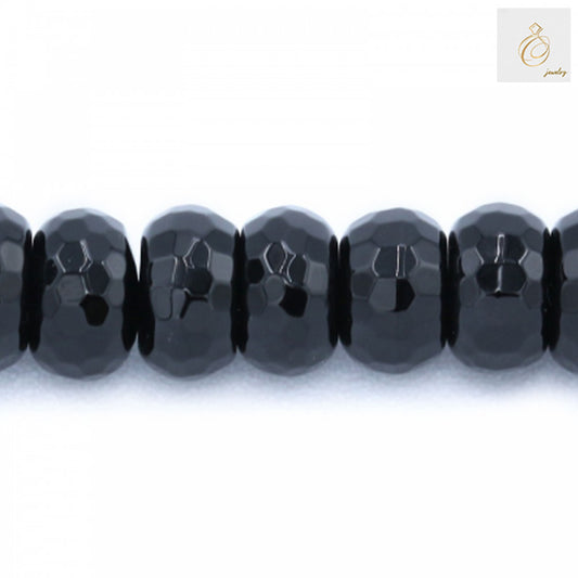 Black Agate Faceted Abacus Size 5x8mm 38-40cmStrand - Full strand display of black agate gemstone beads