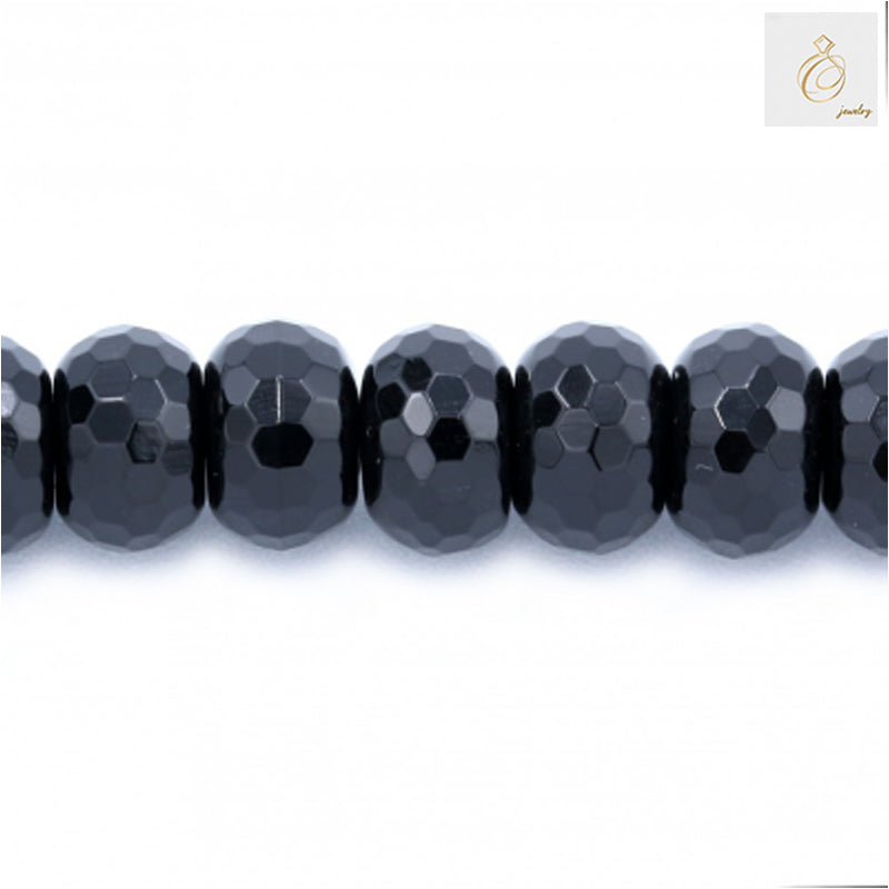 Black Agate Faceted Abacus Size 8x12mm 38-40cmStrand - Image