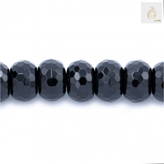 Black Agate Faceted Abacus Size 8x12mm 38-40cmStrand - Image