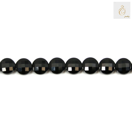 Black Agate Faceted Flat Round Beads - 6mm Size, 38-40cm Strand