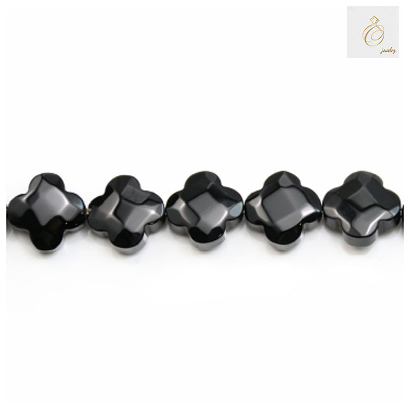 Black Agate Faceted Flower Beads - Top View