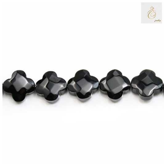 Black Agate Faceted Flower Beads - Top View