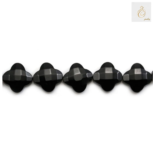 Complete 38-40cm strand of black agate faceted flower beads for jewelry making