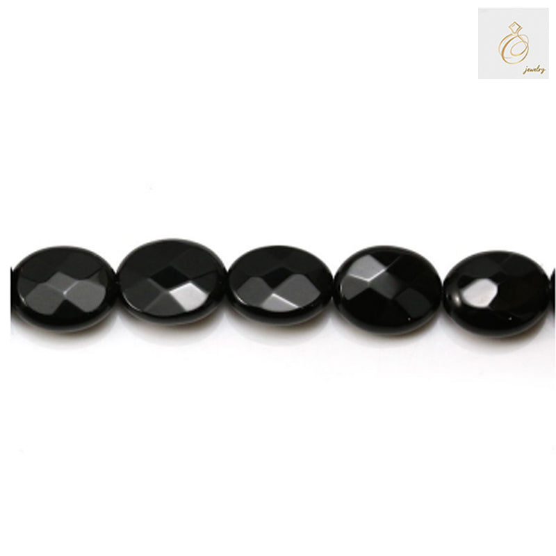 Black Agate Faceted Oval Beads - 8x10mm Size Detail View