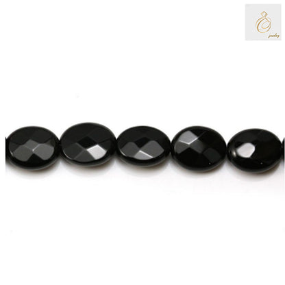 Black Agate Faceted Oval Beads - 8x10mm Size Detail View