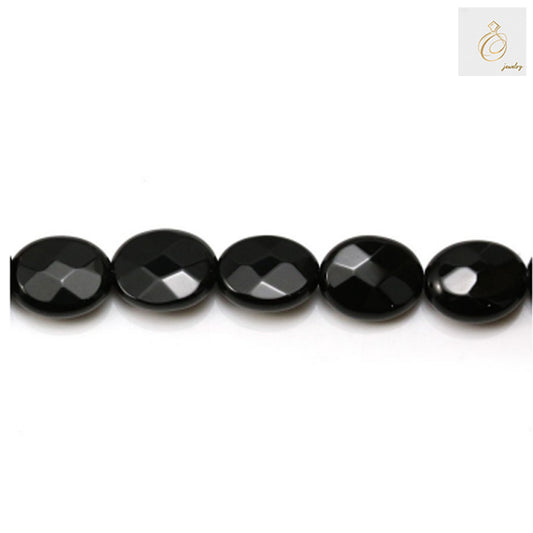 Black Agate Faceted Oval Beads - 8x10mm Size Detail View