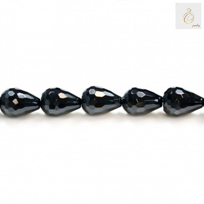 Black Agate Faceted Teardrop Beads 13x18mm - Close-up detail view showing individual bead shape and faceted cuts