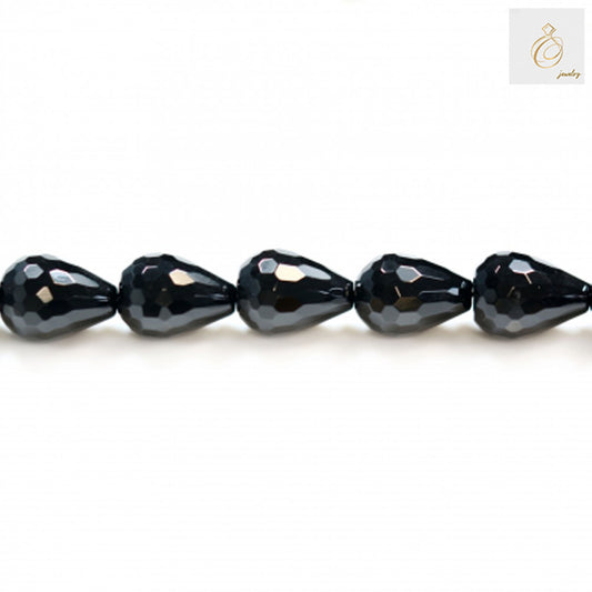 Black Agate Faceted Teardrop Beads 13x18mm - Close-up detail view showing individual bead shape and faceted cuts