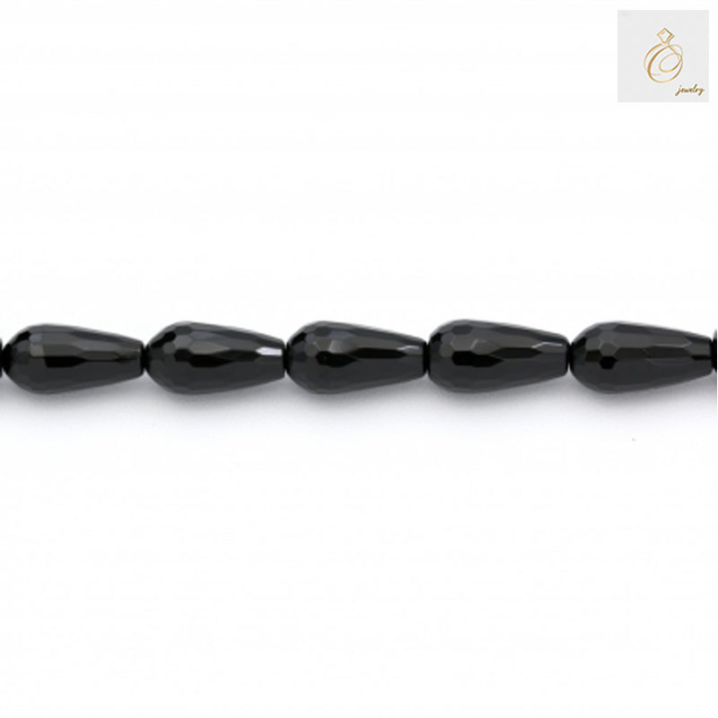 Black Agate Faceted Teardrop Strand - 11 Stones, 38-40cm Long