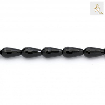 Black Agate Faceted Teardrop Strand - 11 Stones, 38-40cm Long