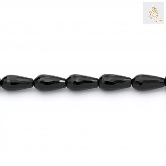 Black Agate Faceted Teardrop Strand - 11 Stones, 38-40cm Long